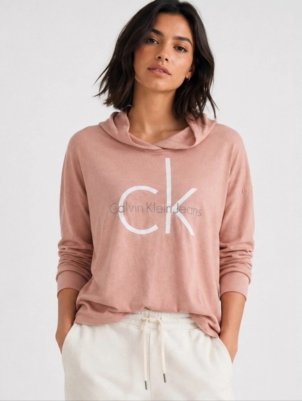 Calvin Klein Jeans Mahogany Rose High Low Hoodie XL